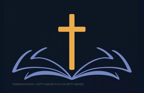 Three Crosses On Mountain With Red Clouds